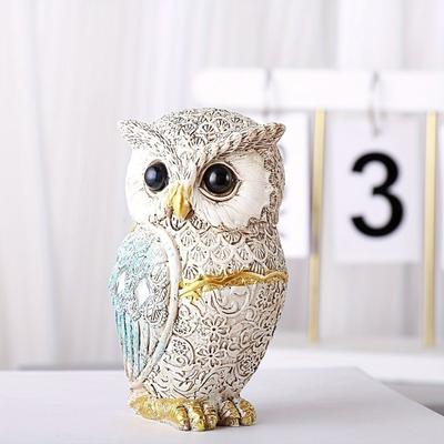 Micro Landscape Resin Owl Statue Vivid Cute Bird Miniature Figurine Retro Desktop Ornament Bedroom