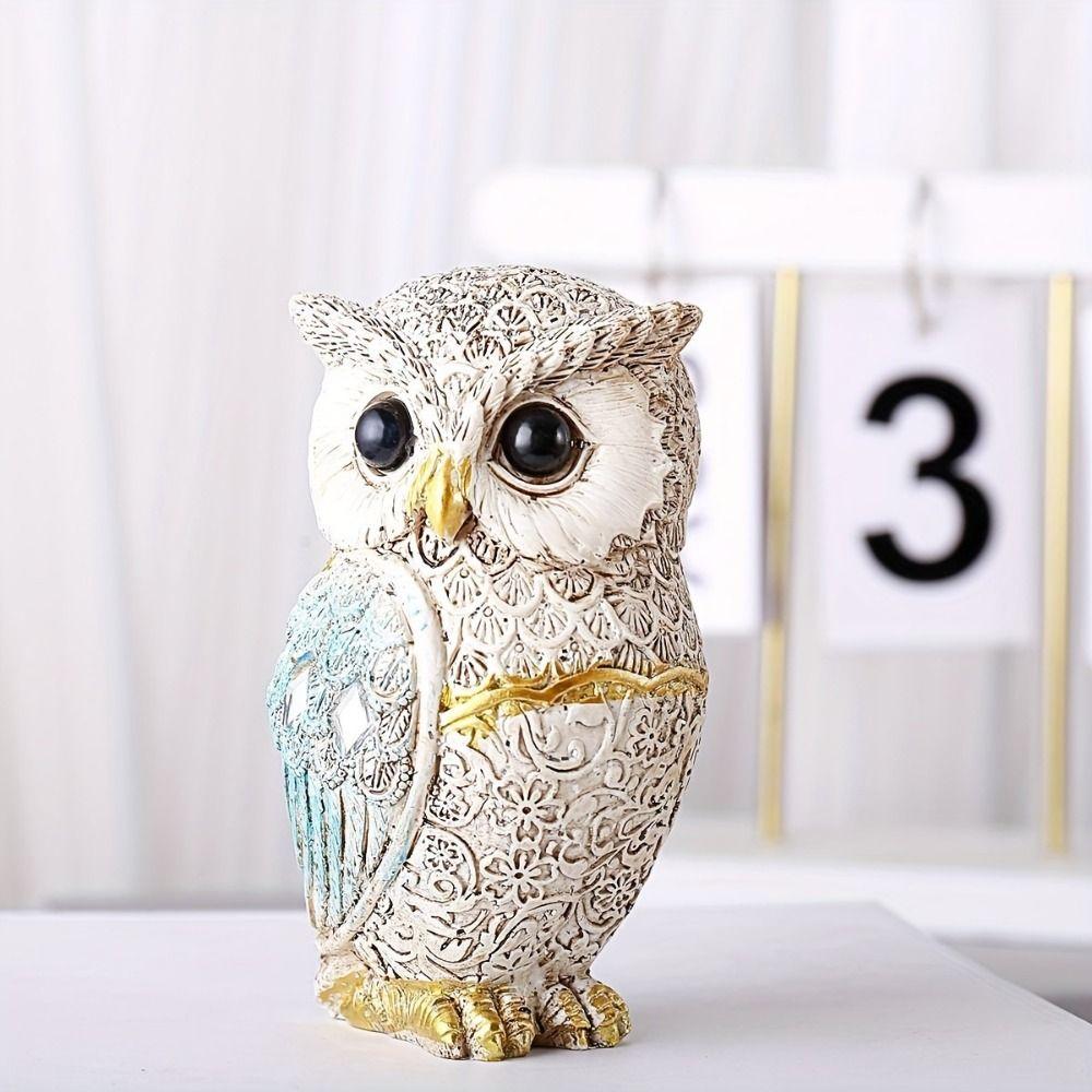 Creative Resin Owl Statue Vivid Cute Bird Miniature Figurine Retro Animal Sculpture Cabinet