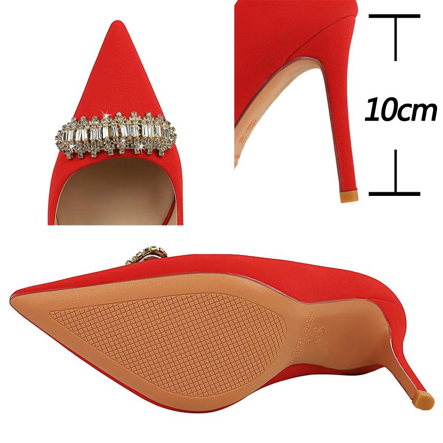 Rhinestone buckle Women Pumps high heels Stilettos 10 cm Luxury banquet shoes Sexy party shoes Ladies' wedding shoes