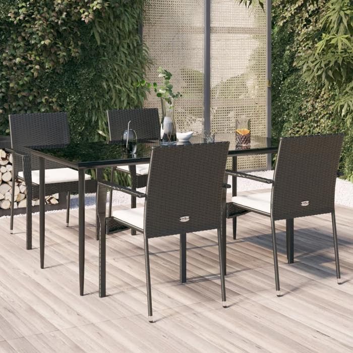 VidaXL Mobilier à dîner de jardin et coussins 5pcs Noir Résine tressée 3185122