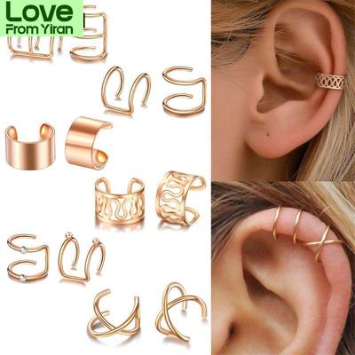 New Arrival Modish Fashionable Gold Color Ear Cuff Earrings Fake Piercing Clip On Earrings Eye Catching Statement Punk Jewelry Sets Cool Girl
