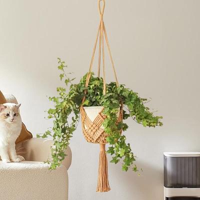 Macrame Hanger 2X Hangable Planter Basket Trendy Boho Crochet Flower Pots Basket for Indoor Outdoor Greenery Home Decor