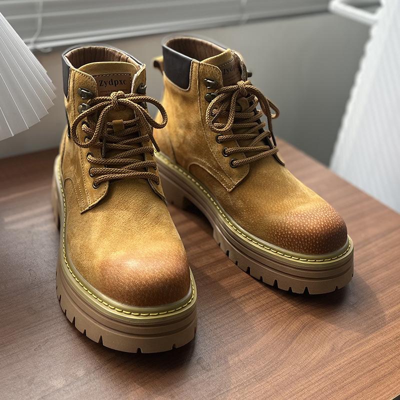 Autumn New Designer Big Size Men's Platform Shoes Solid Color Retro Work Boots Male Pigskin Leather High Quality Ankle Boots Man
