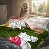Tropical Leaf Print Flannel Blanket Warm Soft Halloween Christmas Decorative Couch Warm Cozy All-Season Gift