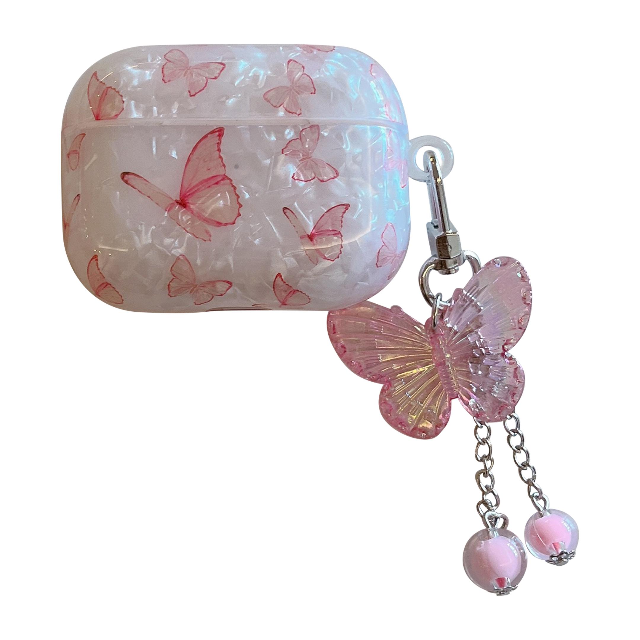 

For Apple AirPods 3 Pink Butterfly Pattern Protective Cover TPU Earphone Anti-drop Case with Pendant