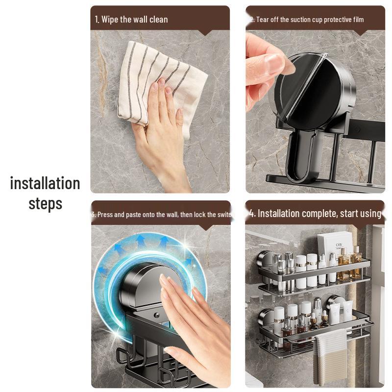 No-Drill Wall-Mounted Bathroom Storage Rack with Suction Cups