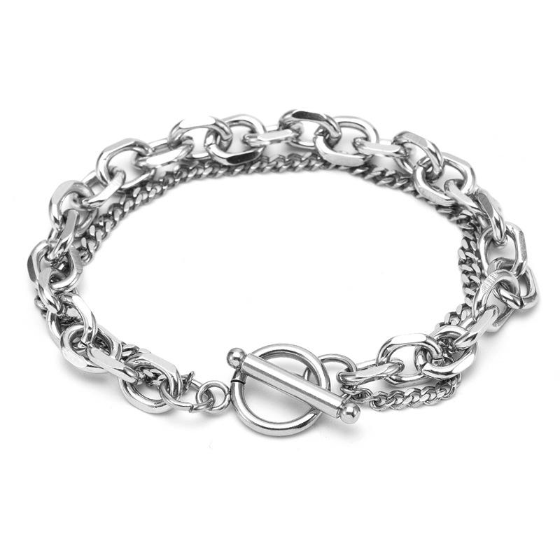 Personalized men s trendy bracelet stainless steel double-layer hip-hop punk men s retro bracelet jewelry серебряный