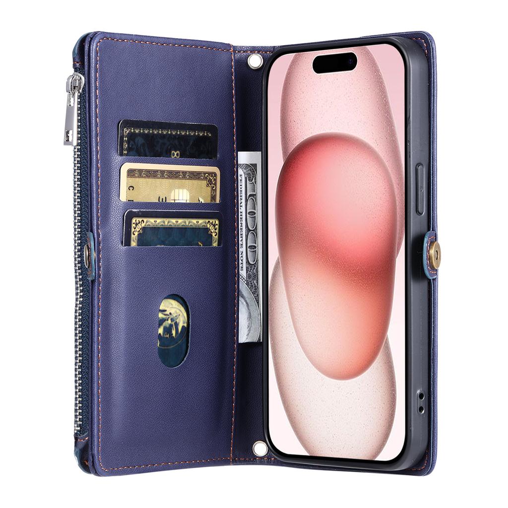 015 Stil für iPhone 16 Hülle Kratzfest Kartenfächer Leder Handyhülle mit Tragebändern