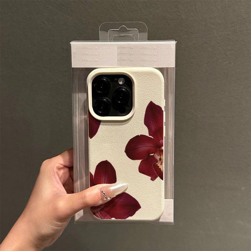 A Deep Orchid Patterned Lychee-Textured Phone Case, Suitable for iPhone 17, 16, 15, Plus, Pro, Max Series Phones — Can Be Used as a Gift
