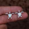 Cute Sea Turtle Stud Earring For Women Fashion Imitation Blue Fire Opal Screw Back Earrings For Women Wedding Band Jewelry Gifts