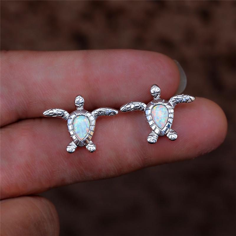 Cute Sea Turtle Stud Earring For Women Fashion Imitation Blue Fire Opal Screw Back Earrings For Women Wedding Band Jewelry Gifts