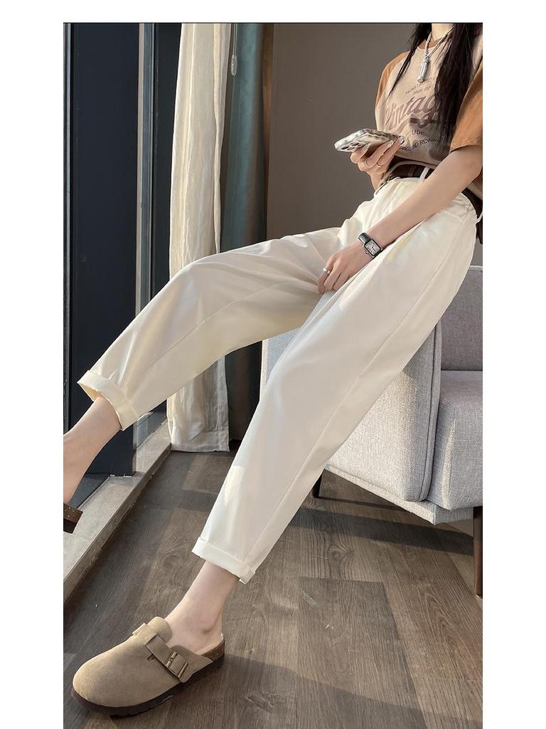 2024 High Waist Black Harem Carrot Pants for Women - Slimming, Lightweight, Nine-Point Style