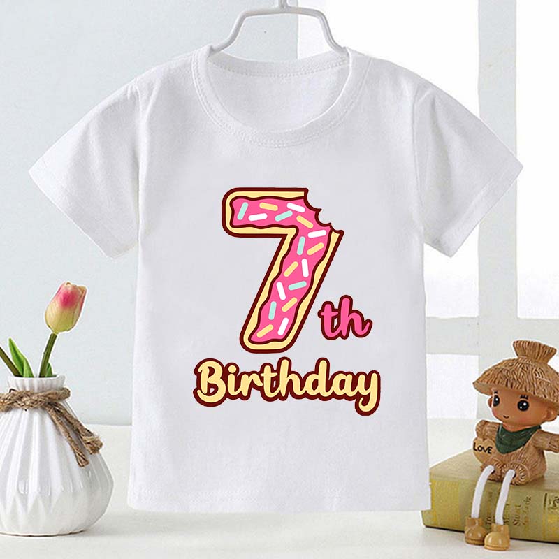 Cute Doughnut Number Print Cartoon Girls Clothes 1 2 3 4 5 6 7 8 9 Years Happy Birthday Summer Kids T Shirt Baby Boys T-Shirts