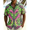 Men's Neon And Gorgeous Vortex Print Casual Shirt, Bold Artistic Style, Suitable For Summer Travel, Beach Gatherings, Daily Wear