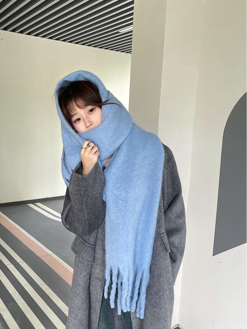 

Teal Solid Color Thick Warm Macaron Scarf - Korean Drama Style Unisex Snood