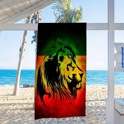 1 ΤΕΜ. Πετσέτα Παραλίας Λιοντάρι Rasta Χρώματα Reggae, Γρήγορου Στεγνώματος Ελαφριά Πετσέτα Πολυεστέρα, Μαλακή Απορροφητική Πετσέτα Αφρικανικού Θέματος για Κολύμπι