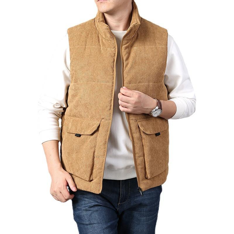 Autumn and Winter Corduroy Vest Men's Fleece Thickened Loose Large Size Stand-up Collar Casual Vest
