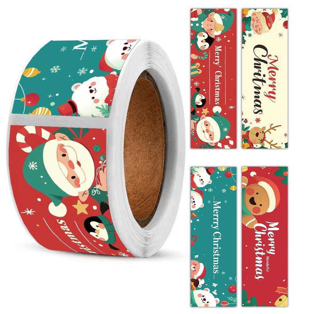 

120PCS Multicolor Merry Christmas Stickers 7.6*2.5cm Cartoon Santa Snowman Sealing Labels Package Decoration Xmas Tree Deer 1600*900*700MM