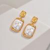 18K Real Gold Electroplating, Zircon Pearl Geometric Stud Earrings Autumn And Winter Stud Earrings Light Luxury High-End Earrings Women