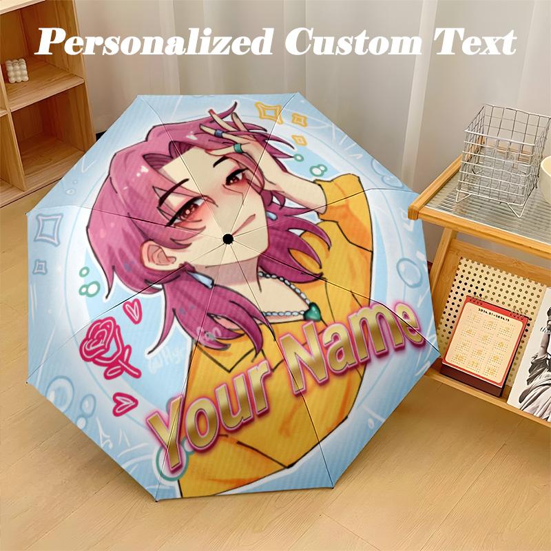 8 Rib Auto Folding Umbrella Kpop Demon Hunters Print Custom Name Text Portable Rain Gear