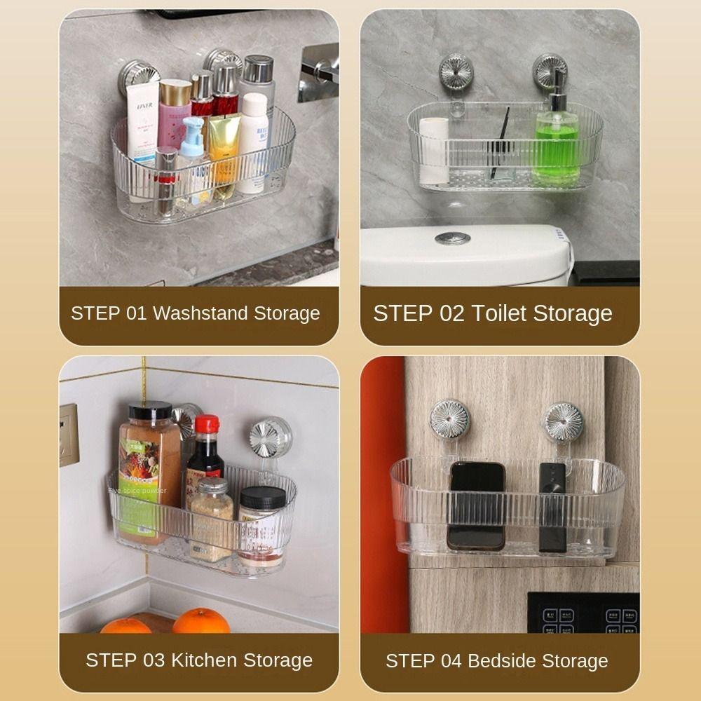 No-Drill Suction Cup Storage Rack Transparent Shower Storage Holder Wall-Mounted Shelf Rack  Home