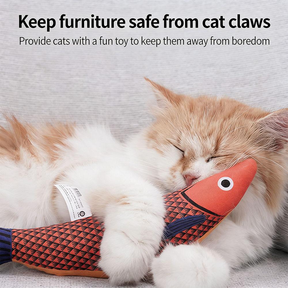 Interactive Catnip Fish Toy Cats, Soft Plush Cat Kicker Toy with Crinkle Sound, Durable Bite-Resistant Fish Chew Toy for Kitten Teeth Cleaning