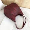 Vintage Solid Color Faux Leather Handbag Women Large Capacity Tote Shoulder Bag