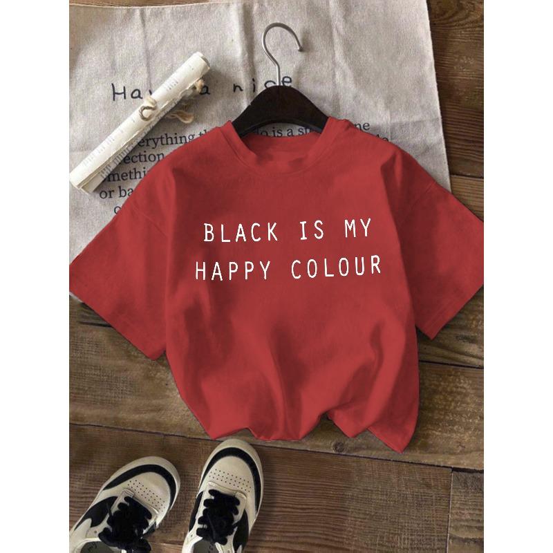Letter Print T-shirt, Short Sleeve Crew Neck Casual Top for Summer & Spring, Women's Clothing