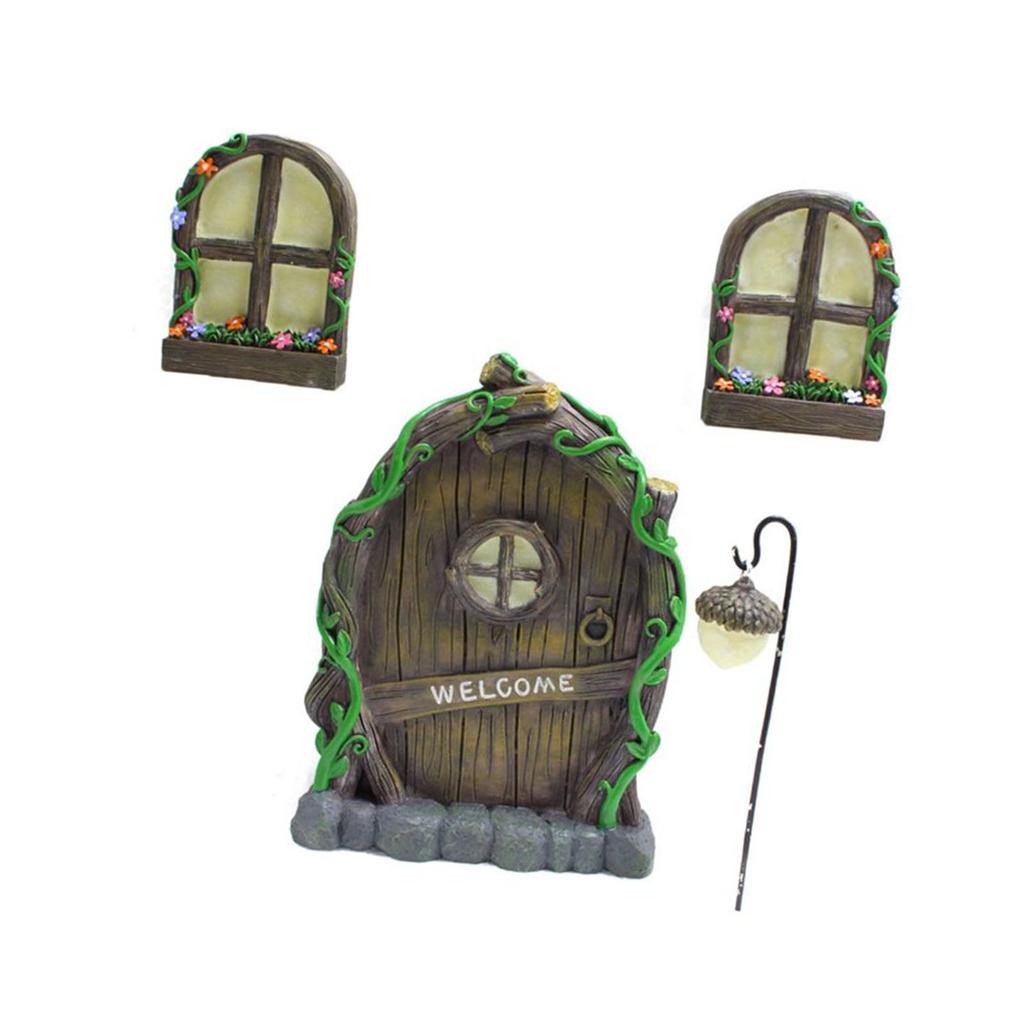 Decoraciones de Árbol de Hadas en Miniatura Juego de Puerta y Ventana de Hadas Adornos de Puerta y Ventana Luminosos