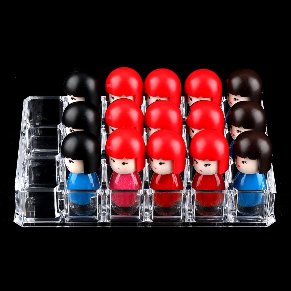 Desktop Box 18 Grid Mini Cabinets Drawer Portable Clear Lipstick Holder Multi Level 3 Rows Makeup Organizer Makeup Display