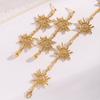 Fashion Metal Sun Long Pendant Earrings Bracelet for Women Retro Ethnic Style Gold Color Spiral Hand Chain Chic Jewelry Set