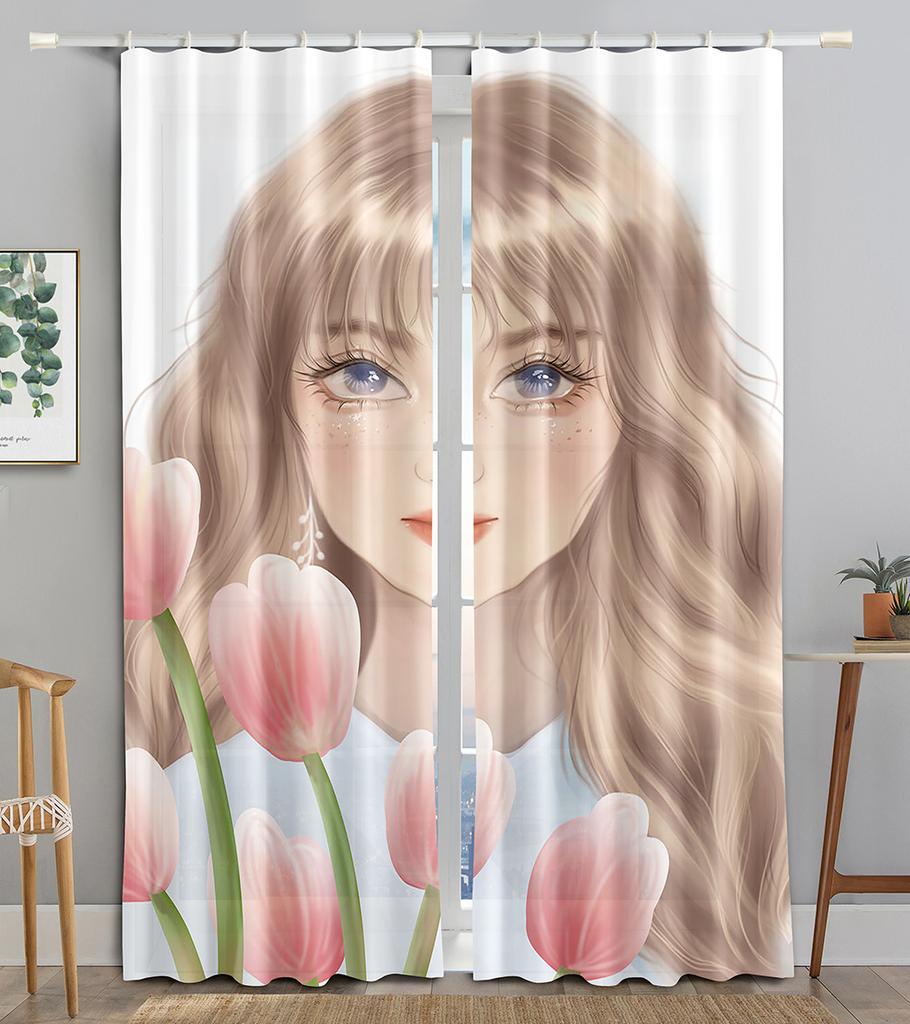 Flower Maiden Butterfly Shiny Girl Blackout Window Curtain for Living Room Bedroom Bathroom Kicthen Door Cupboard Decor Hooks