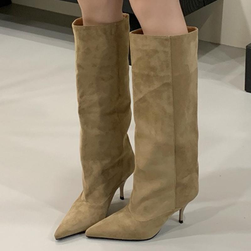 Fashion Fashion Vintage Thin Heels Women Knee High Boots Fashion Winter Sexy Pointed Toe Stripper Party Shoes Zapatos De Mujes