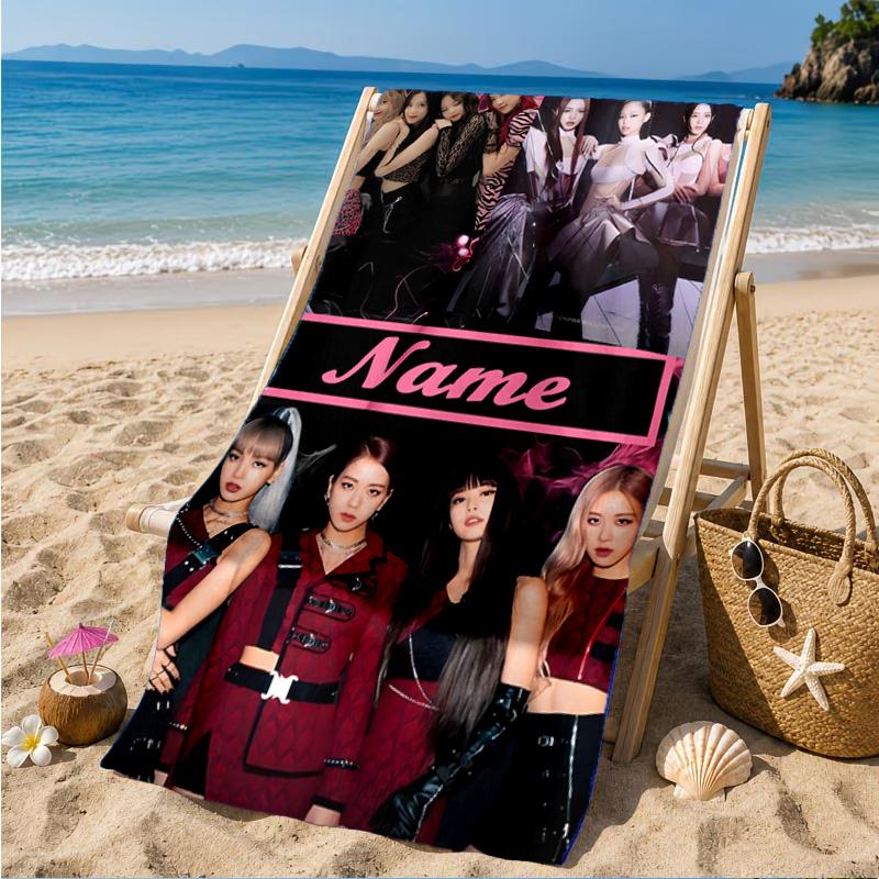 Custom Name Kpop Group Portrait Beach Towel Microfiber Beach Towel, Lightweight and Quick-Dry, for Summer Travel, Swimming Pool Gift