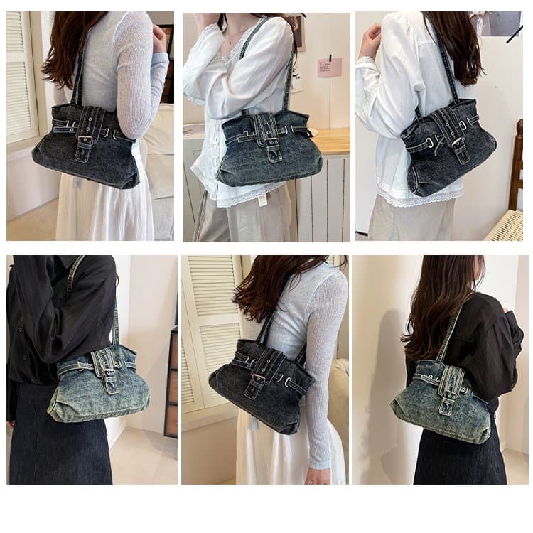 Retro gewaschene alte Denim Achseltasche Damen Umhängetasche