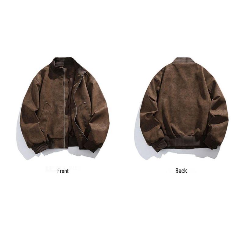 Amerikanische Retro PU-Leder Bomberjacke - Unisex Herbst/Winter Stehkragen Baseball Pilot Style