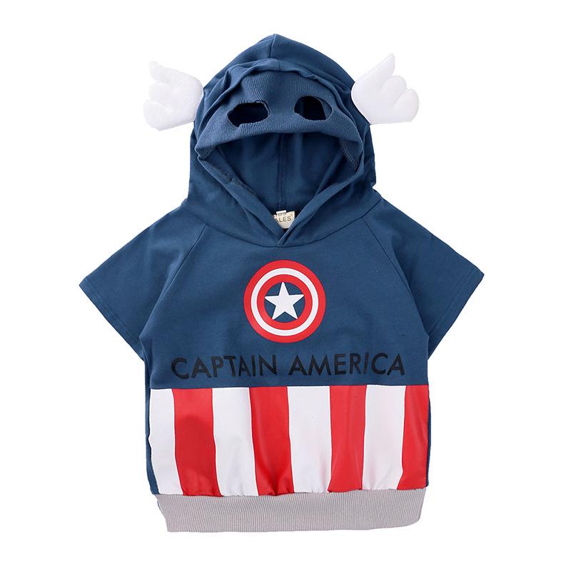 Unisex Kids Short Sleeve Hero Hoodie with Bat and Spider Mask Design