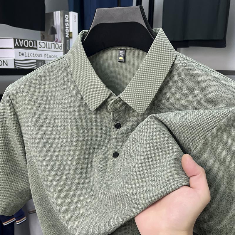 Men's T-shirt Short-sleeved Summer Full-body Printed Waffle Middle-aged Polo Shirt