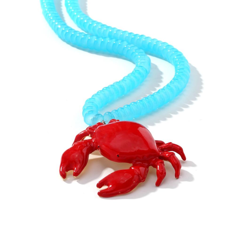 Childishness Crab Beaded Pendant Necklace Handmade Ocean Style Neck Chain Crab Necklace  Girls
