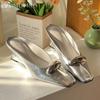 Fashion Square Toe Women Slippers Mules Sandals High Heels Shoes Woman Loafers 2025 Trend Designer Summer Shallow Soft Leather Slides