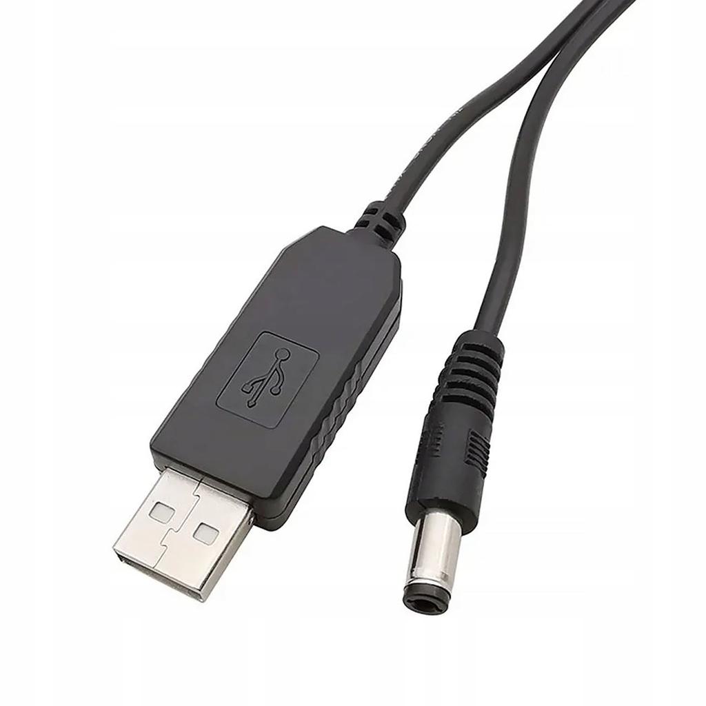 Rosfix Przetwornica USB Wtyczka DC 5,5x2,1mm 5V-12V Step Up – Zasilanie Routerów Z Powerbanku | Długość 100 Cm | Prąd 0.8–1A