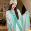Red literary and ethnic style scarf female tie-dye travel shawl Chinese style buckle silk scarf spring and summer scarf