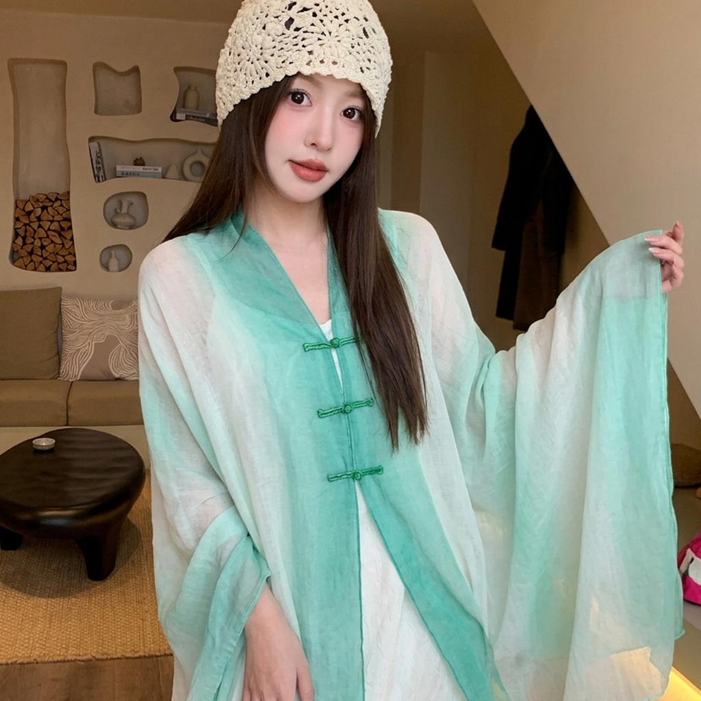 Red literary and ethnic style scarf female tie-dye travel shawl Chinese style buckle silk scarf spring and summer scarf