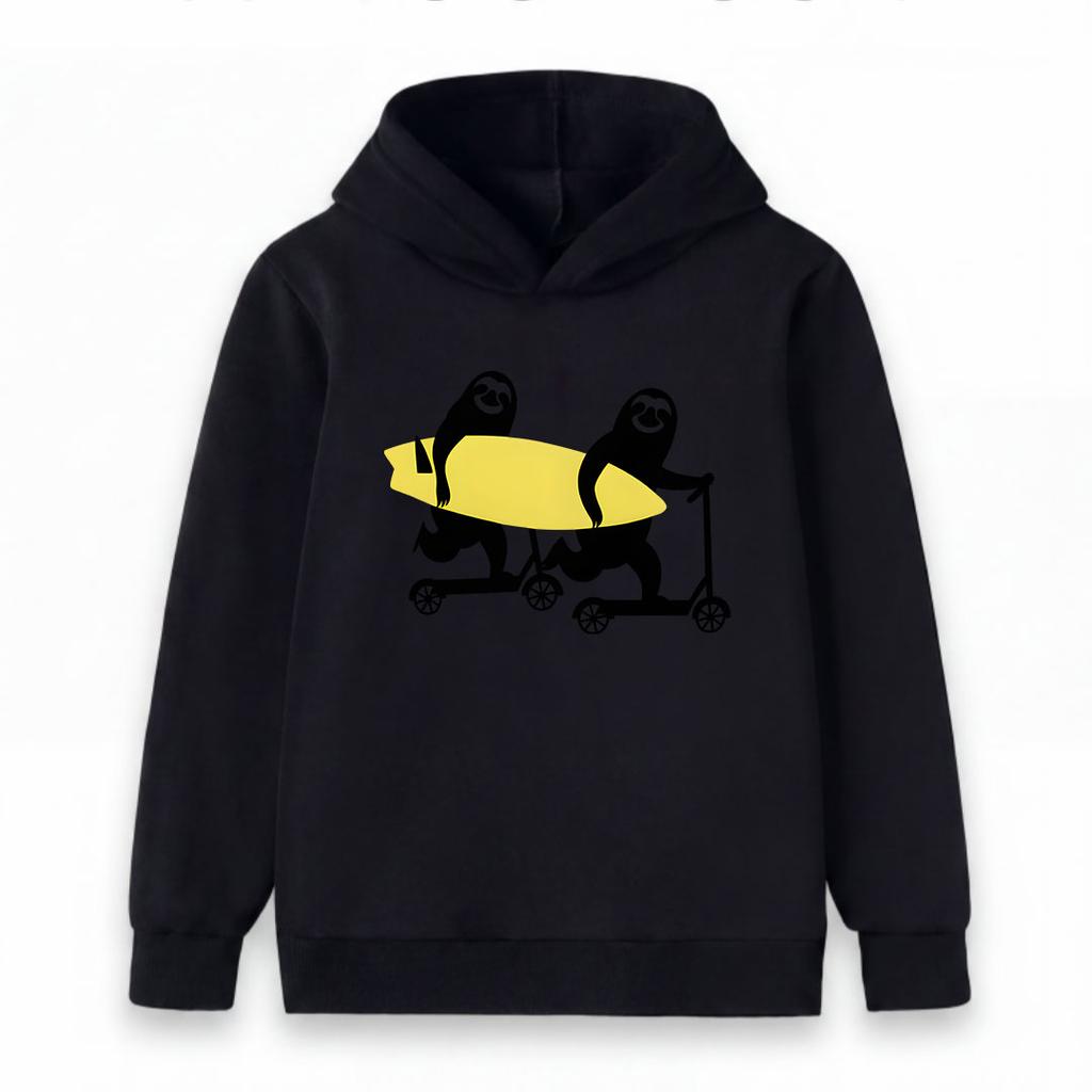 Kids Boys Girls Hoodie, Funny Sloths Ride Scooter Hold Surfboard Print Casual Long Sleeve Pullover Hooded Sweatshirt for Youth Children Daily Wear