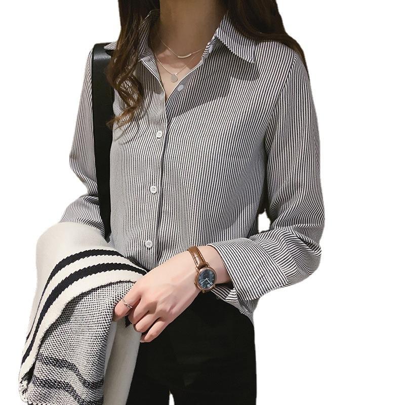 Big Size Women's Tops Loose Vertical Striped Shirt Female Fat Long-sleeved Shirt Bottoming Shirt Tide Vintage Basic Office Casual Women Shirt