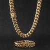 12MM 18k Gold Plated Lobster Buckle Stainless Steel Necklace Hip Hop Jewelry Men Miami Cuban Link Chain