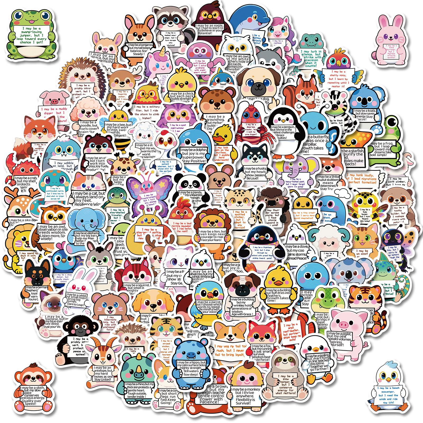 112 Cute Cartoon Animals Hand Holding Inspirational Text Cards Graffiti Stickers Diy Decorative Stickers