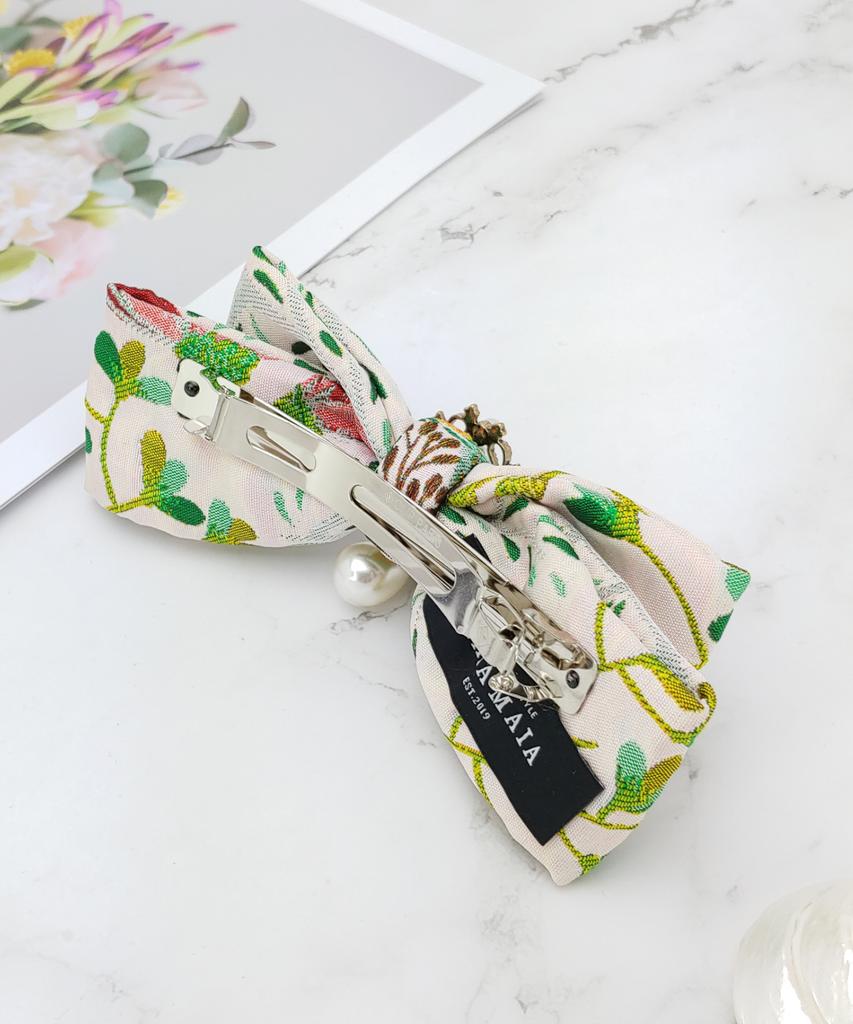 Maia Rose Jacquard Ribbon Pin Large Ivory