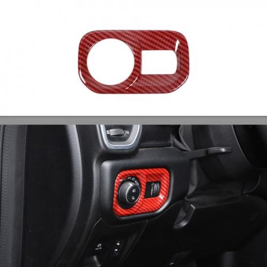 Headlight Switch Button Panel Trim Cover for Dodge Ram 1500 18+ Red Carbon Fiber