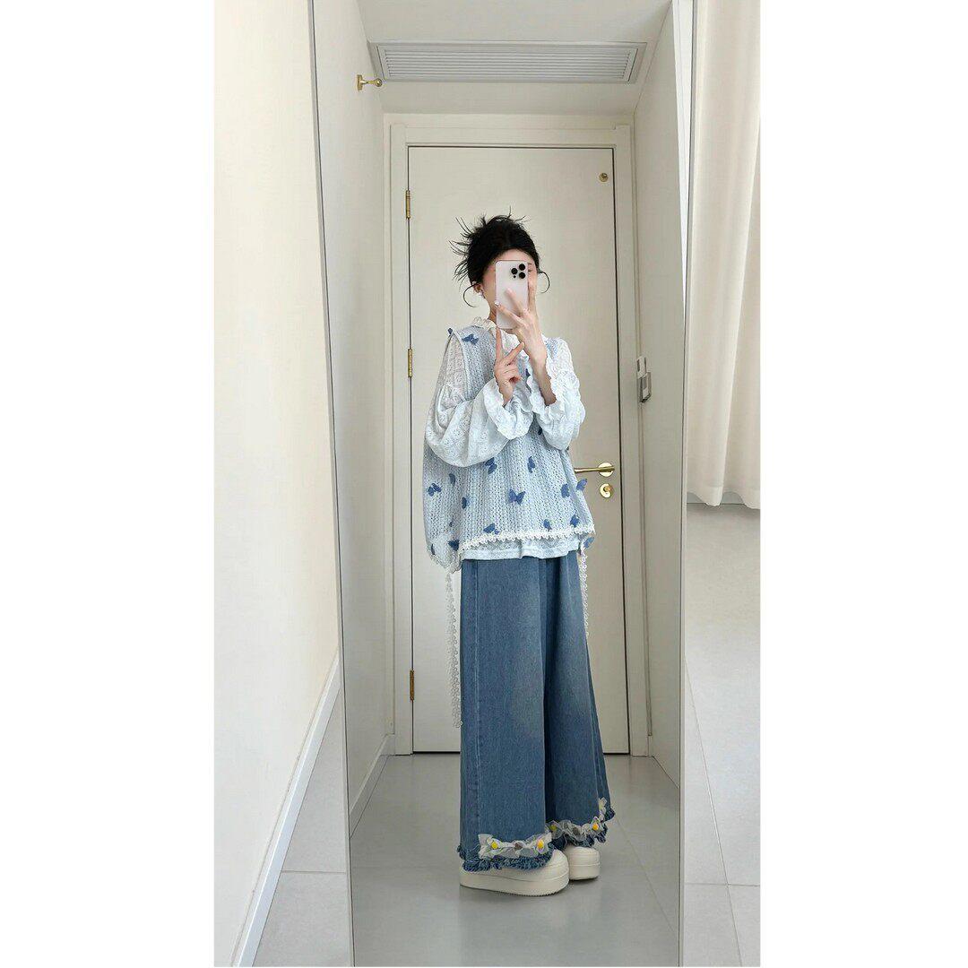 

Women s 3D Butterfly Sleeveless Vest & Jeans Set Extra Large